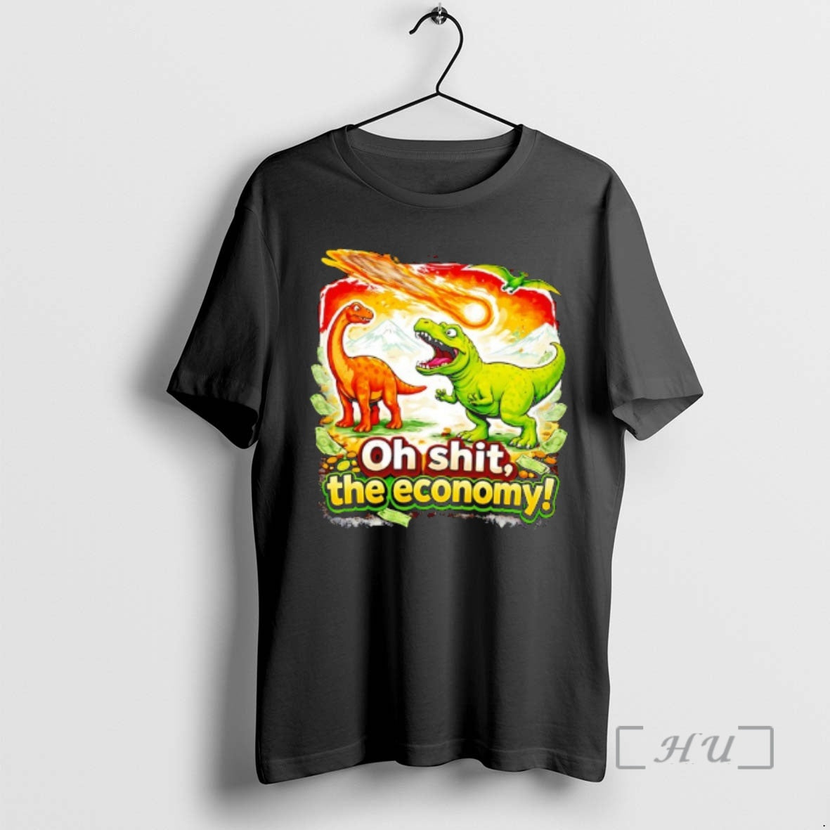 Officials Brontosaurus And T Rex As A Meteor Falls Oh Sht The Economy Premium T-Shirts, Hoodie, Sweatshirt | CiraTrend.com