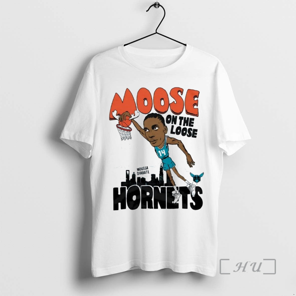 Officials Moussa Diabate Moose Is On The Loose Caricature Charlotte Hornets Premium T Shirts Sweater Hoodie, Sweatshirt