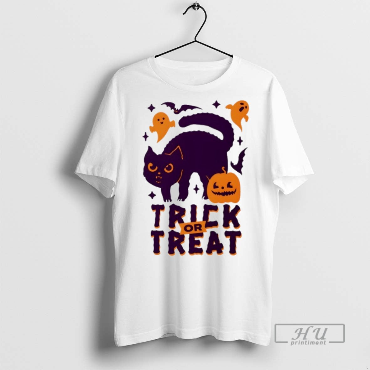 Officials Trending Trick Or Treat Cat And Pumpkin Halloween Tee Shirt