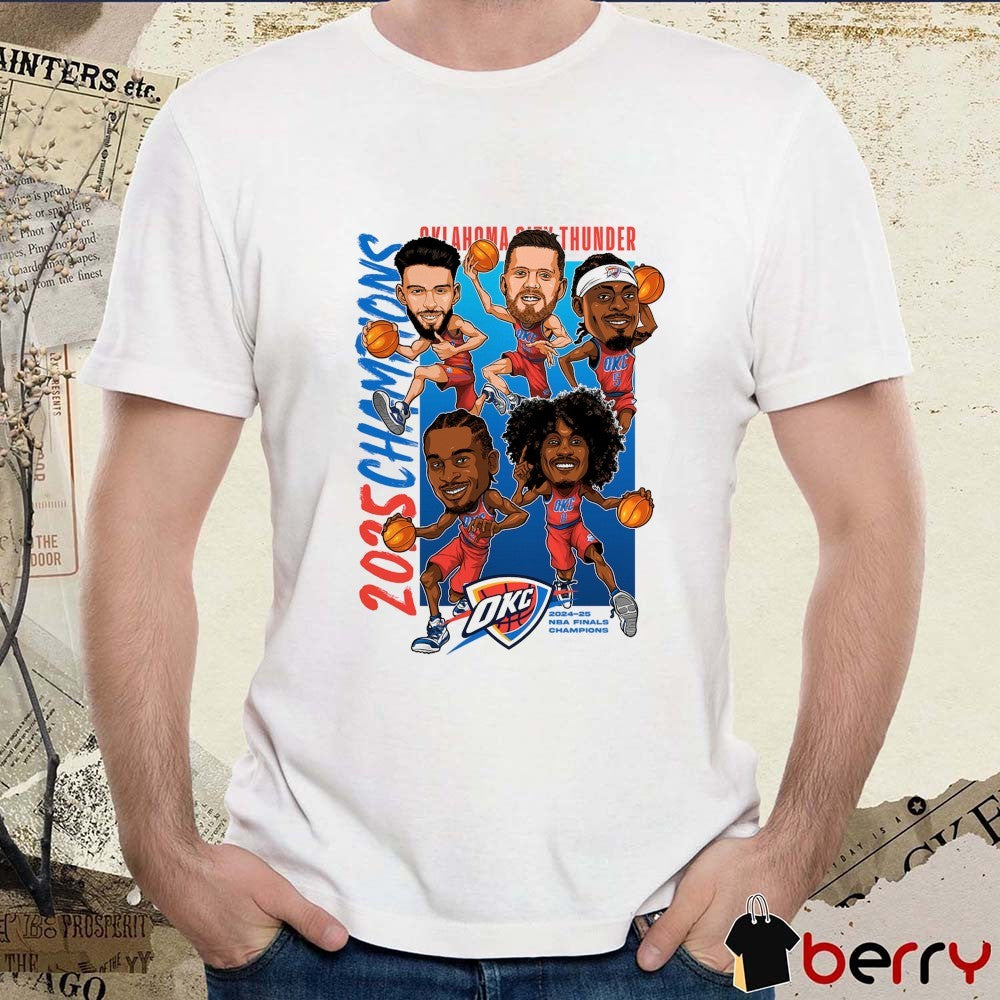 Oklahoma City Thunder Basketball 2024-25 Finals Champions Caricatures Roster shirt