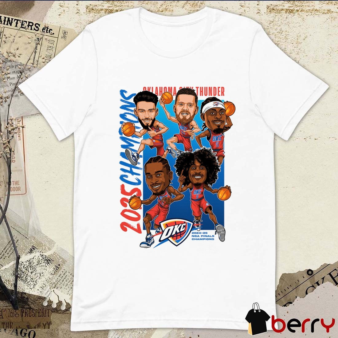 Oklahoma City Thunder Basketball 2024-25 Finals Champions Caricatures Roster shirt