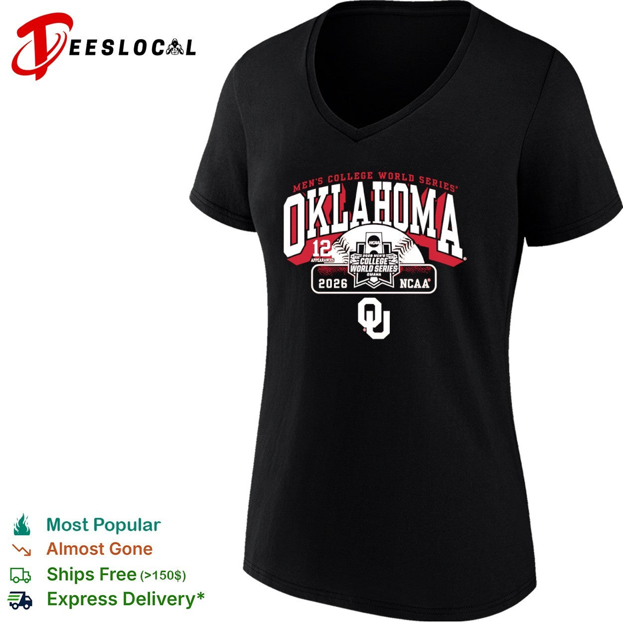 Oklahoma Sooners 2026 Men_s College World Series 12 Appearances NCAA OU Logo shirt