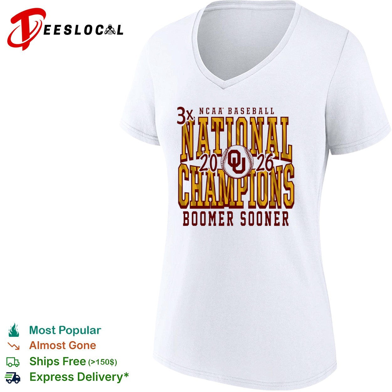 Oklahoma Sooners 3x national champions 2026 baseball shirt