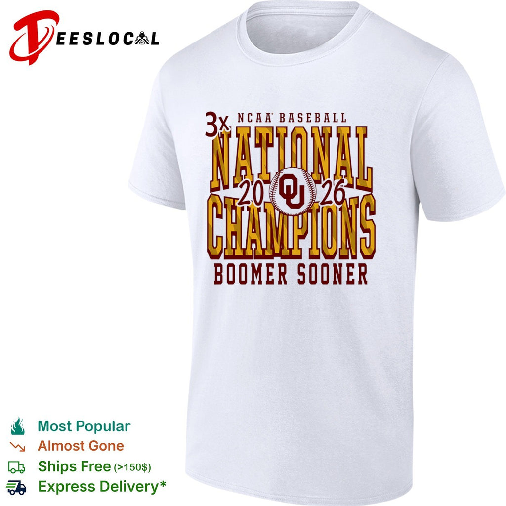 Oklahoma Sooners 3x national champions 2026 baseball shirt