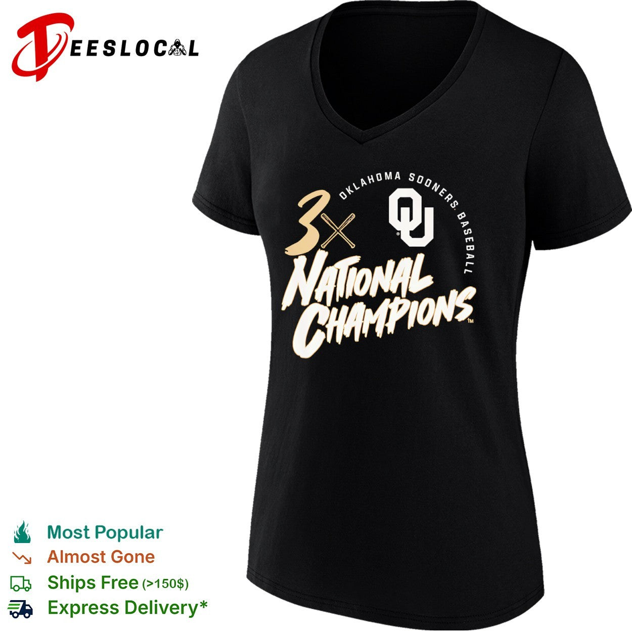 Oklahoma Sooners 3x national champions baseball shirt