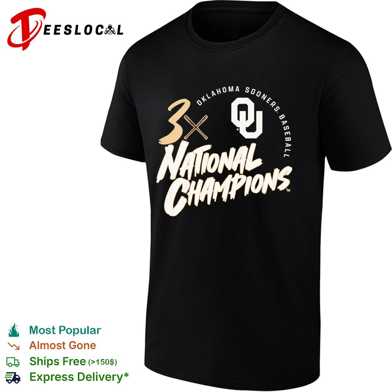 Oklahoma Sooners 3x national champions baseball shirt