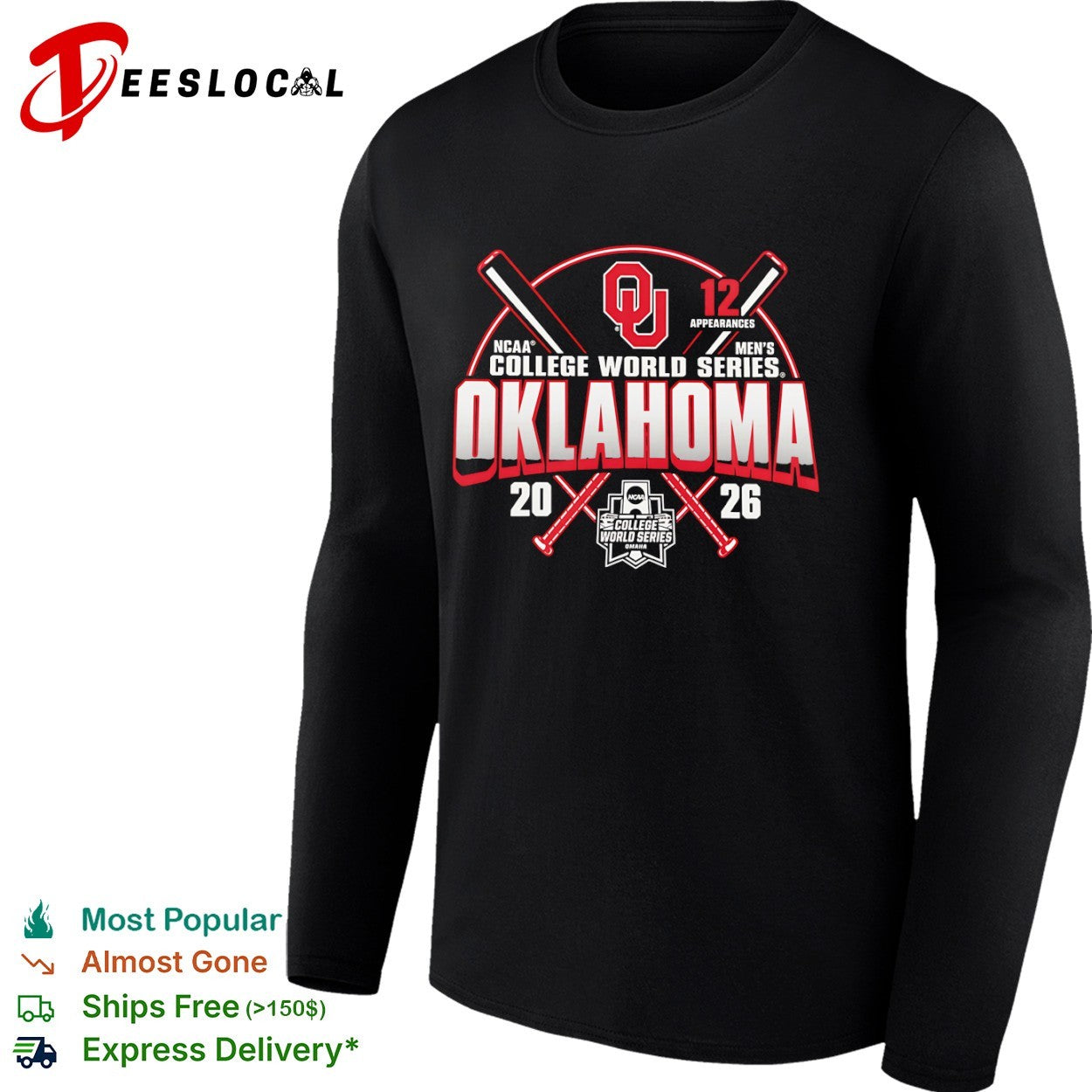 Oklahoma Sooners NCAA men college world series 2026 baseball shirt