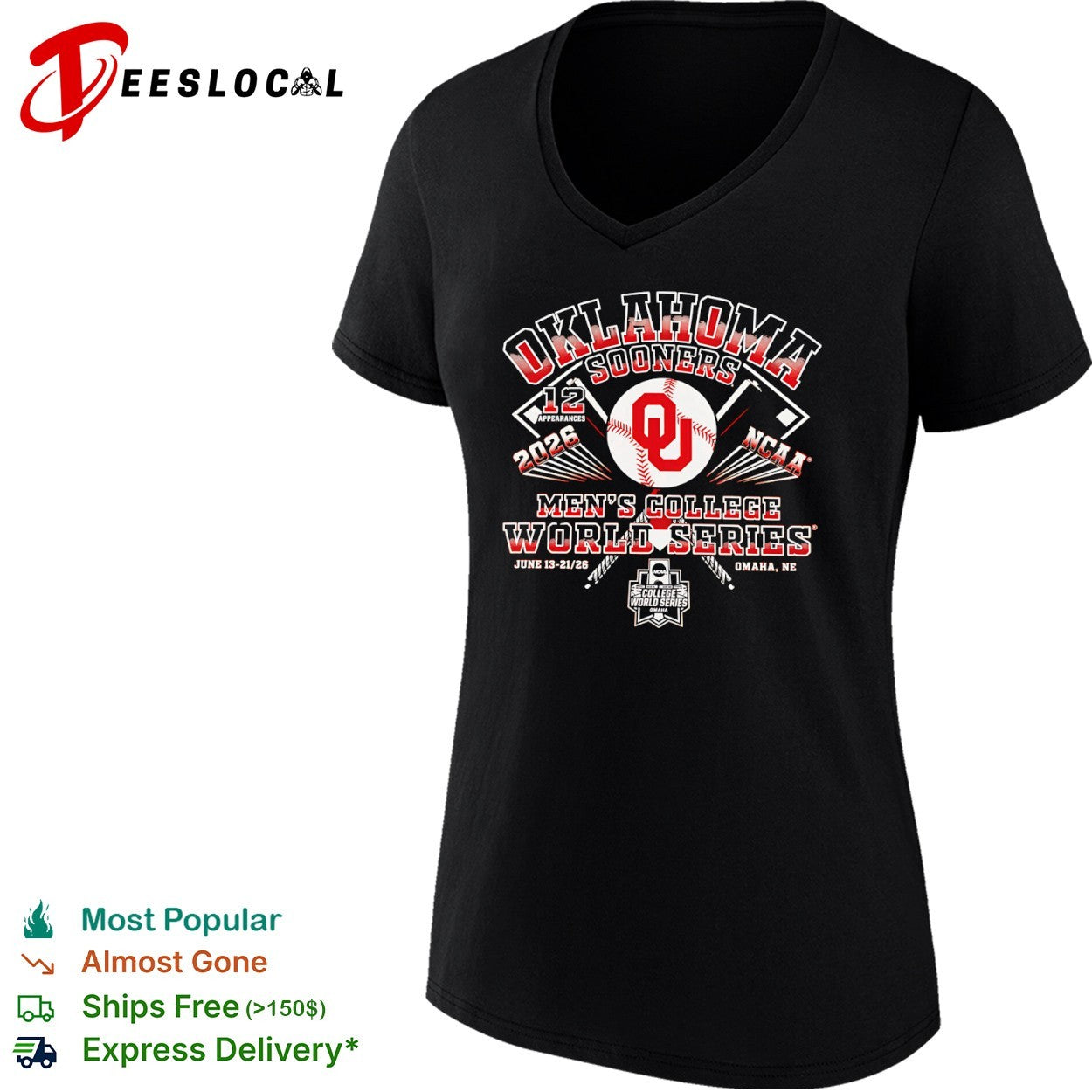 Oklahoma Sooners NCAA men college world series 2026 baseball appearance shirt