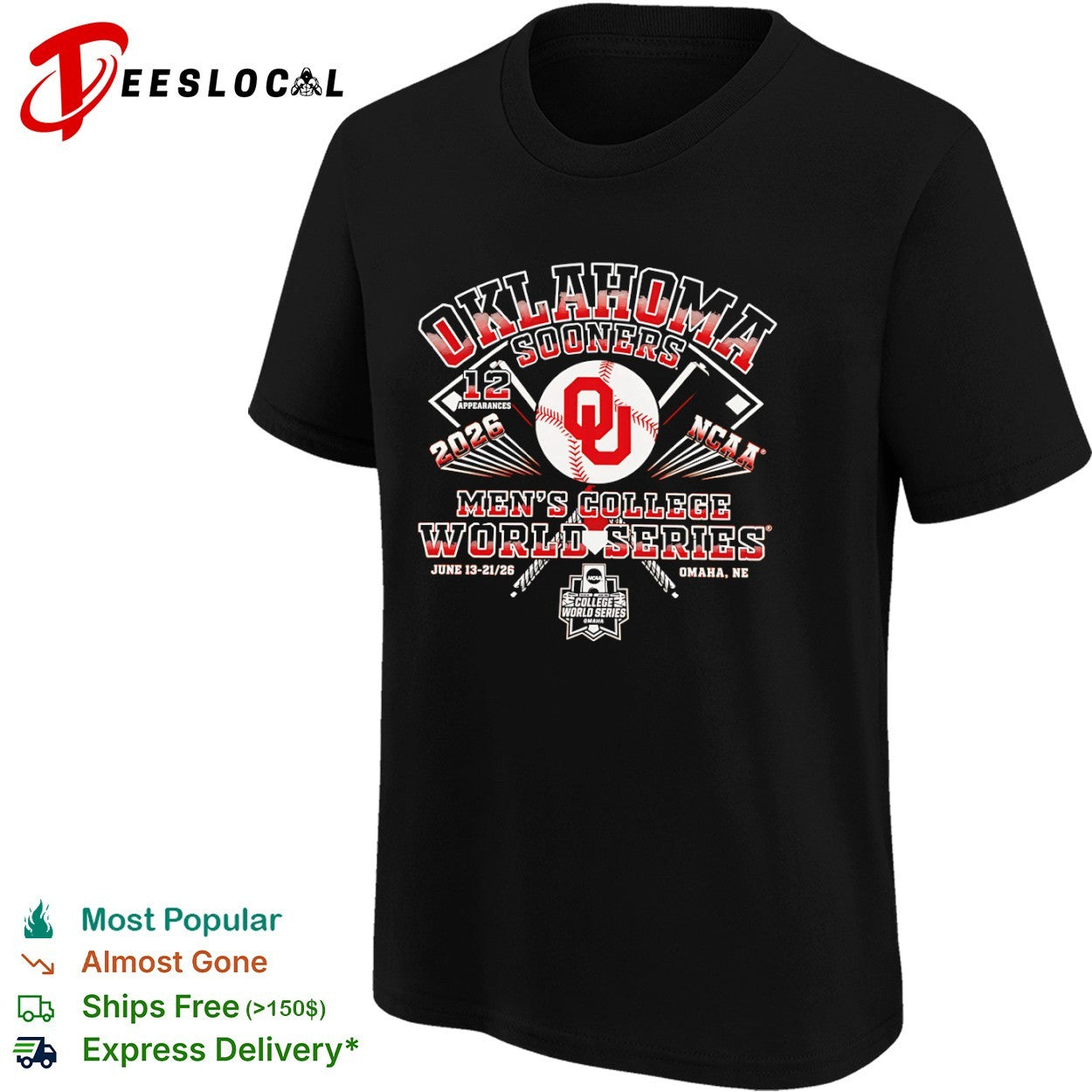 Oklahoma Sooners NCAA men college world series 2026 baseball appearance shirt