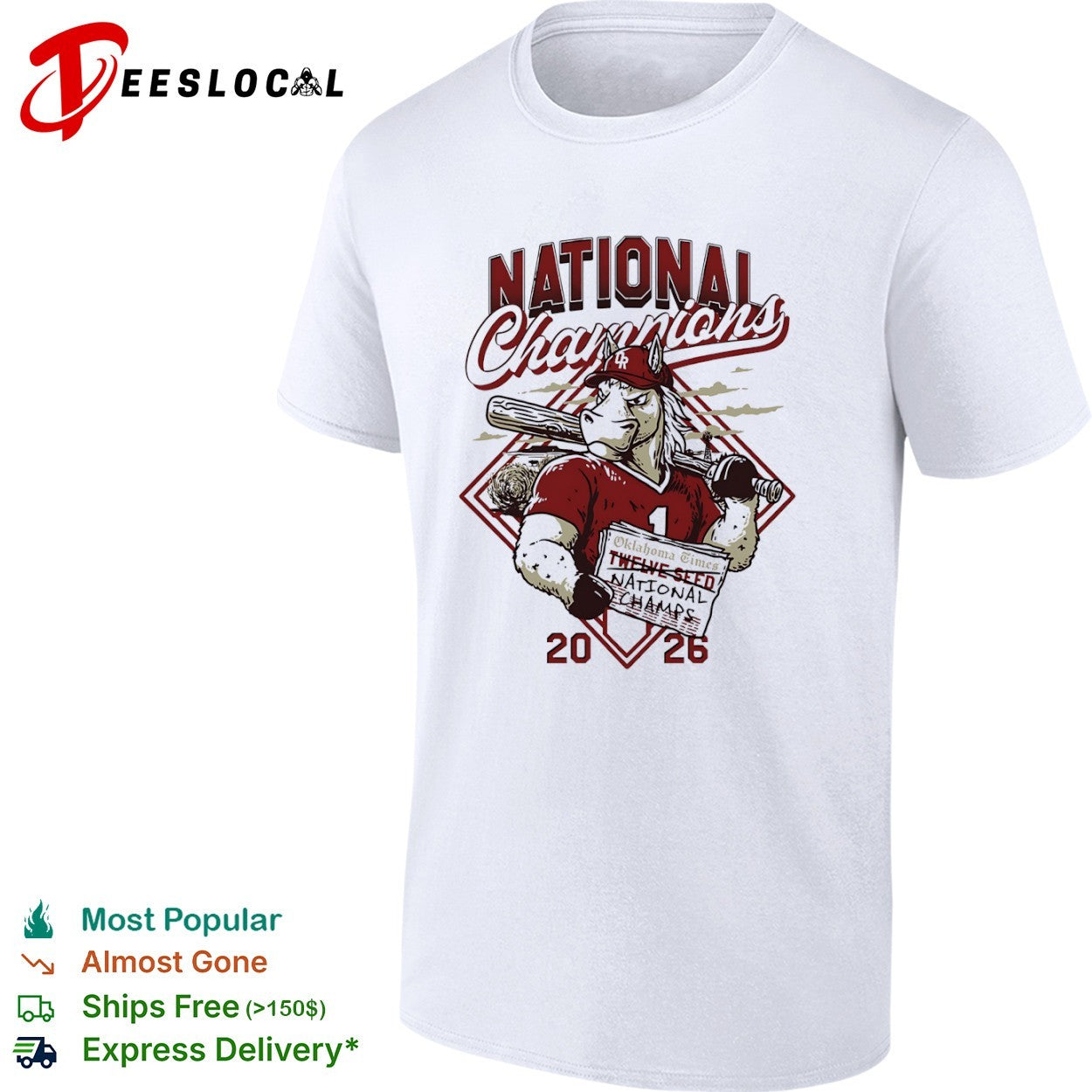 Oklahoma Sooners twelve seed national champions 2026 baseball horse mascot shirt