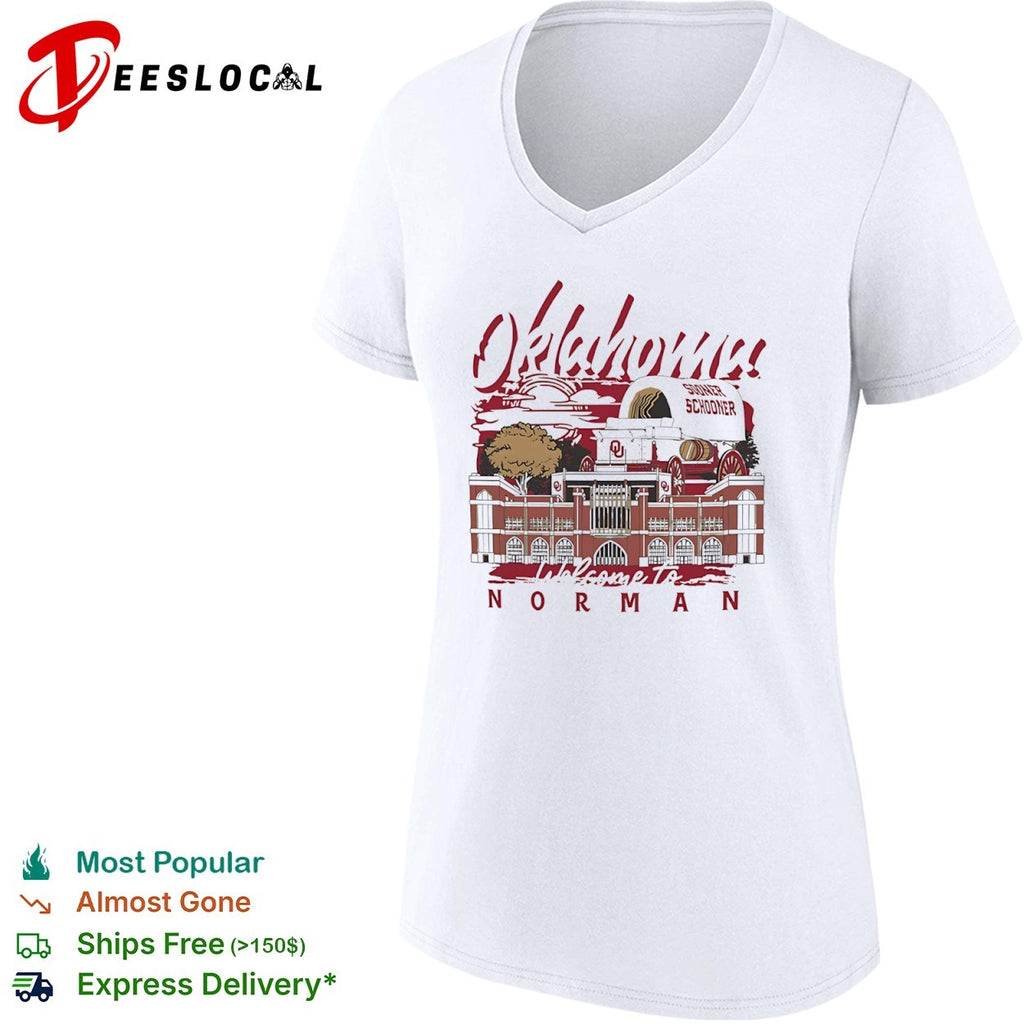 Oklahoma Sooners welcome to Norman stadium wagon sun shirt