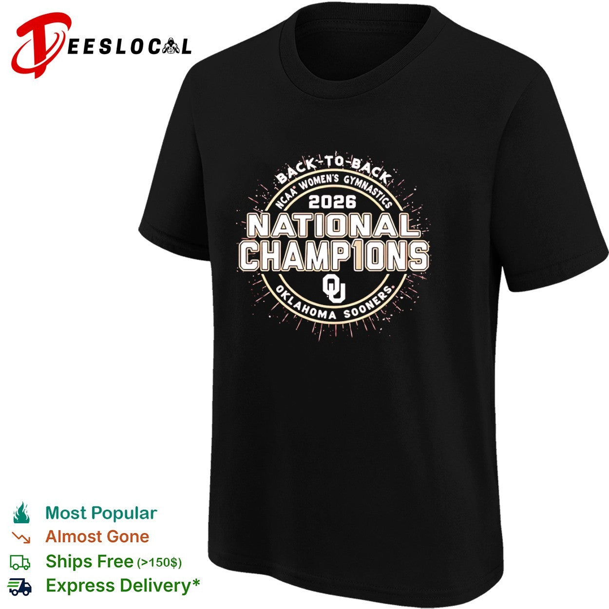 Oklahoma Sooners women’s gymnastics 2026 National Champions back to back shirt