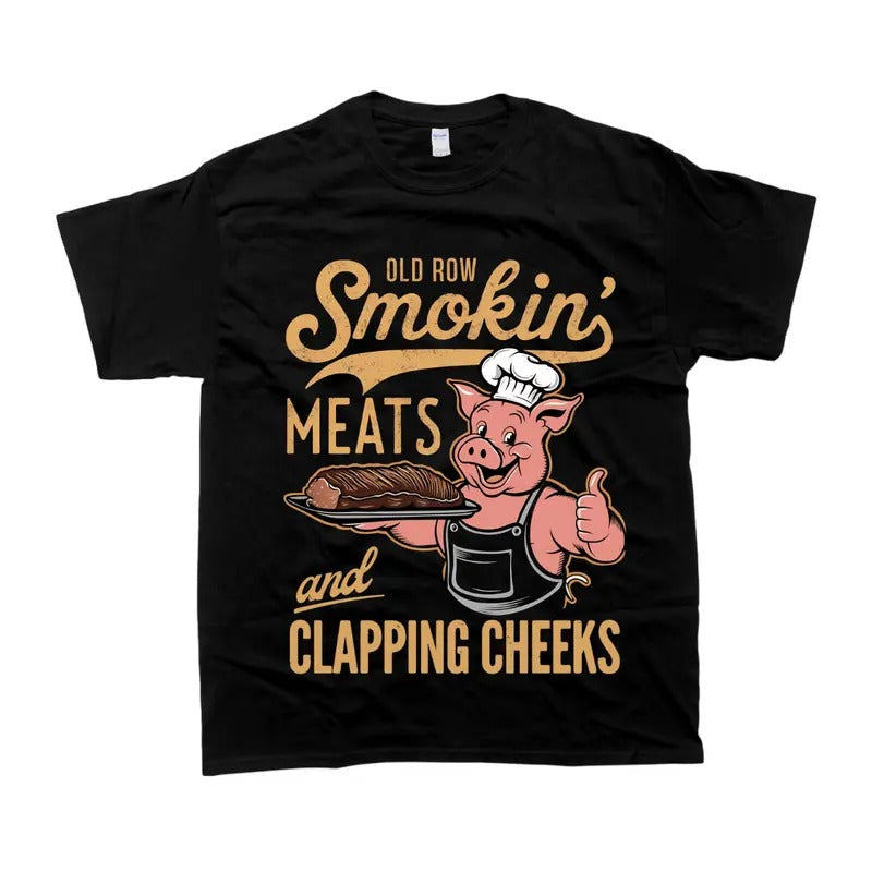 Old Row Unisex 100% Cotton T-shirt, Smokin Meat Fun Pig BBQ, for Men & Women Hoodie, Sweatshirt | CiraTrend.com