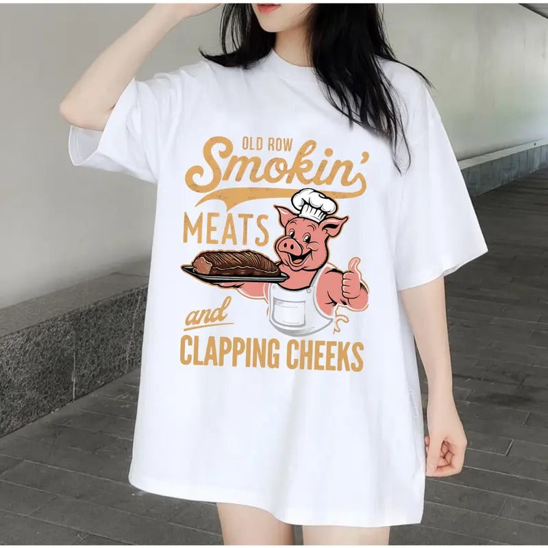 Old Row Unisex 100% Cotton T-shirt, Smokin Meat Fun Pig BBQ, for Men & Womenstyle{n002}2 Hoodie, Sweatshirt | CiraTrend.com