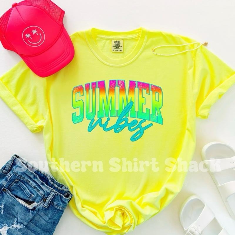 Ombré Summer Vibes  | neon yellow comfort colors t shirt Hoodie, Sweatshirt | CiraTrend.com