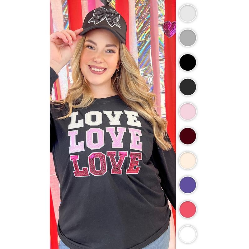 Ombre Sequin Love Valentines Graphic Long Sleeve T-Shirt Hoodie, Sweatshirt | CiraTrend.com