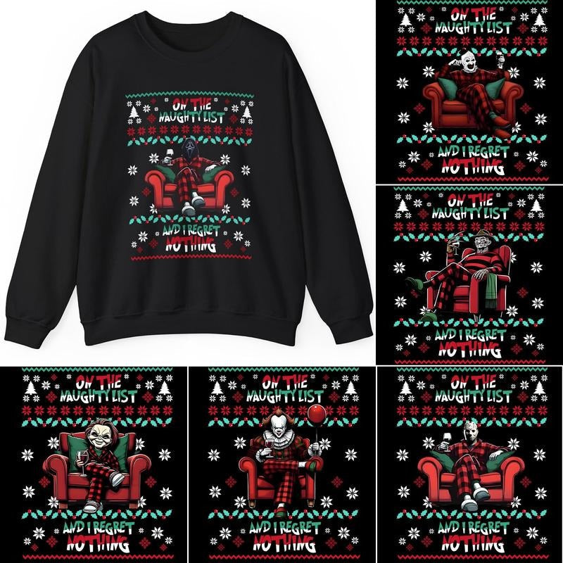 On The Naughty List And I Regret Nothing Christmas Sweatshirt, Team Naughty Sweater, Tis The Season Sweatshirt, Christmas...