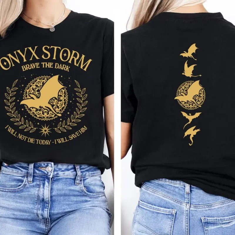 Onyx Storm Brave The Dark Shirt, Fourth Wing Series T-Shirt, Basgiath War College Sweater, Violet Sorrengail Tee Shirt,...