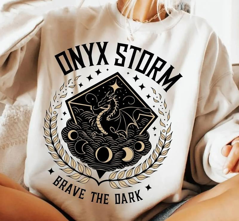Onyx Storm Brave The Dark Sweatshirt, Fourth Wing The Empyrean Series T-Shirt, Basgiath War College Shirt, Xaden Riorson...