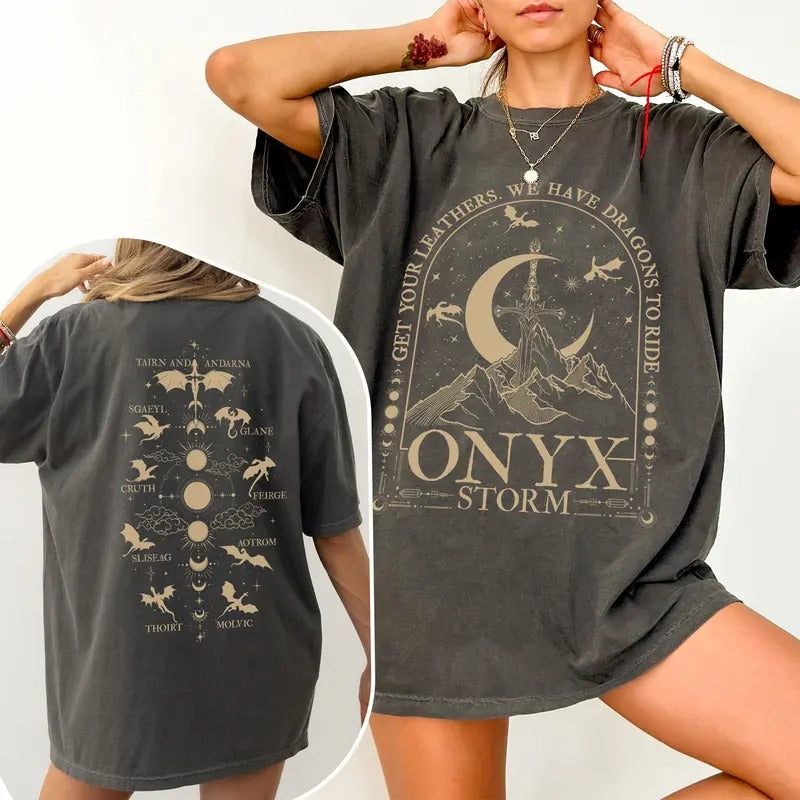 Onyx Storm Graphic T-Shirt, Vintage Ridoc Quest Squad, Fourth Wing Short Sleeve Shirt, Dragon Rider Shirt, Basgiath War...