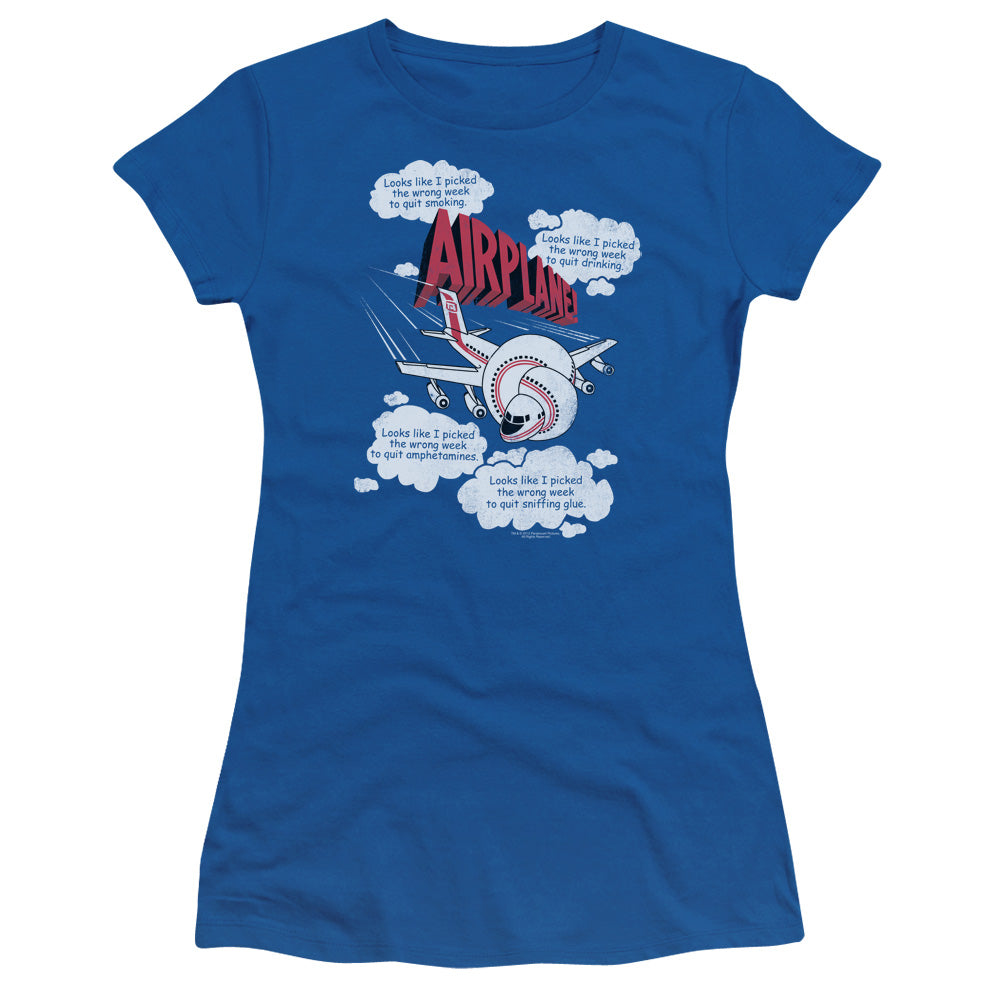Airplane! Picked The Wrong Day Junior Sheer Cap Sleeve Womens T Shirt Royal Blue Hoodie, Sweatshirt | CiraTrend.com