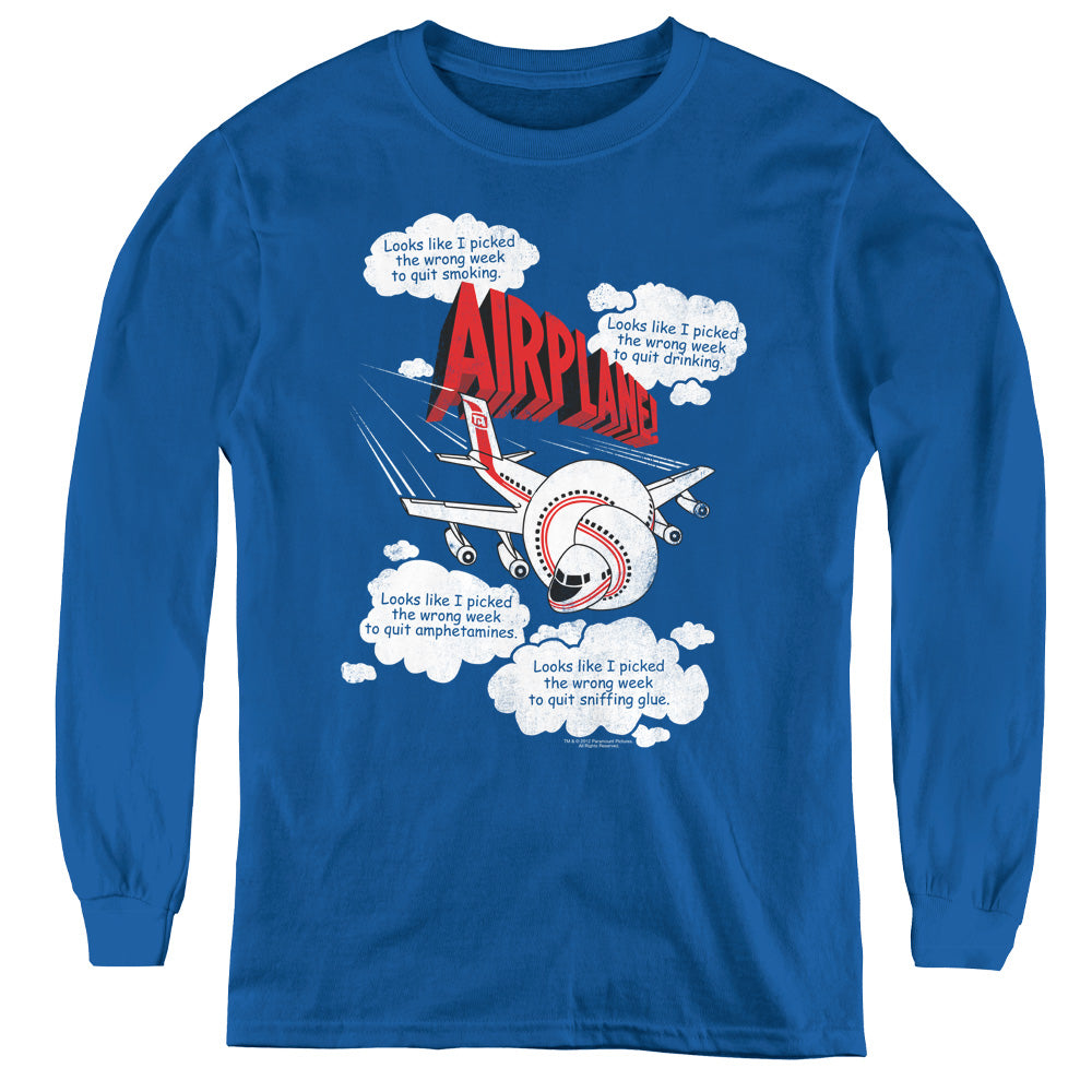 Airplane! Picked The Wrong Day Long Sleeve Kids Youth T Shirt Royal Blue Hoodie, Sweatshirt | CiraTrend.com