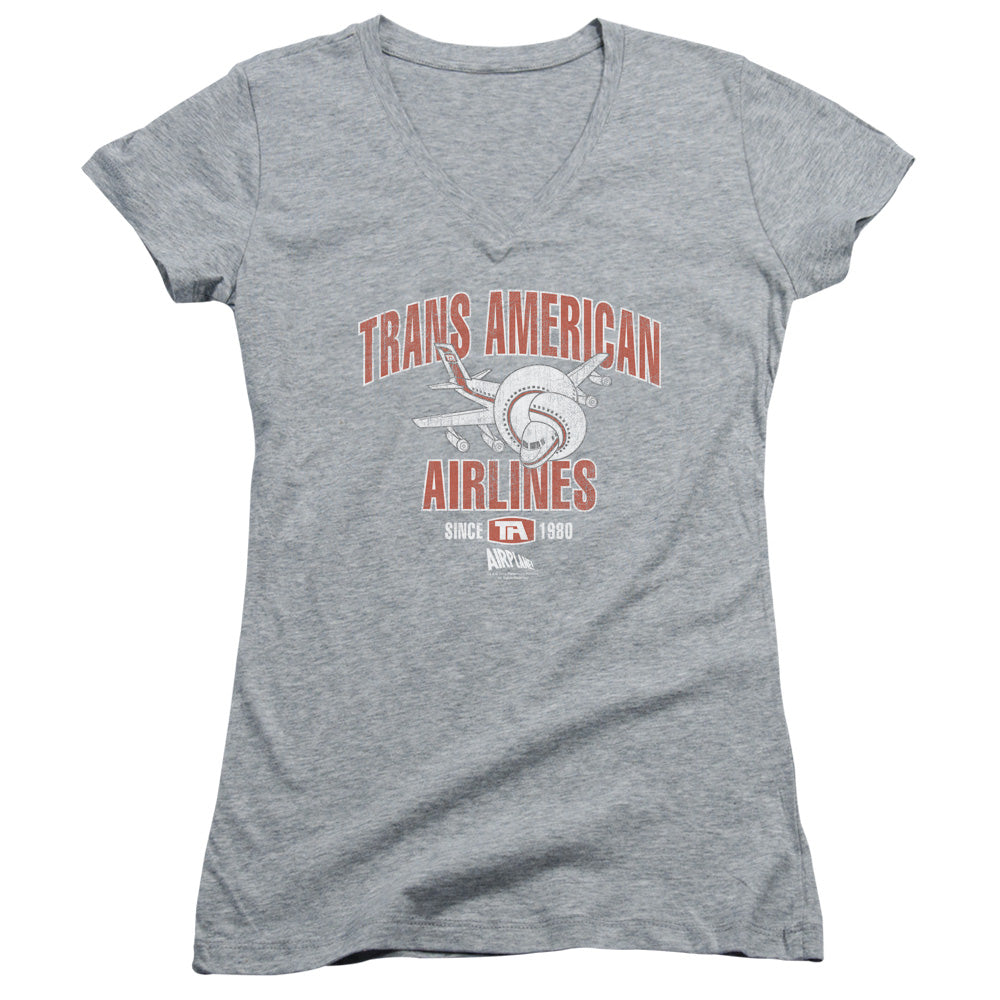 Airplane! Trans American Junior Sheer Cap Sleeve V-Neck Womens T Shirt Athletic Heather Hoodie, Sweatshirt | CiraTrend.com