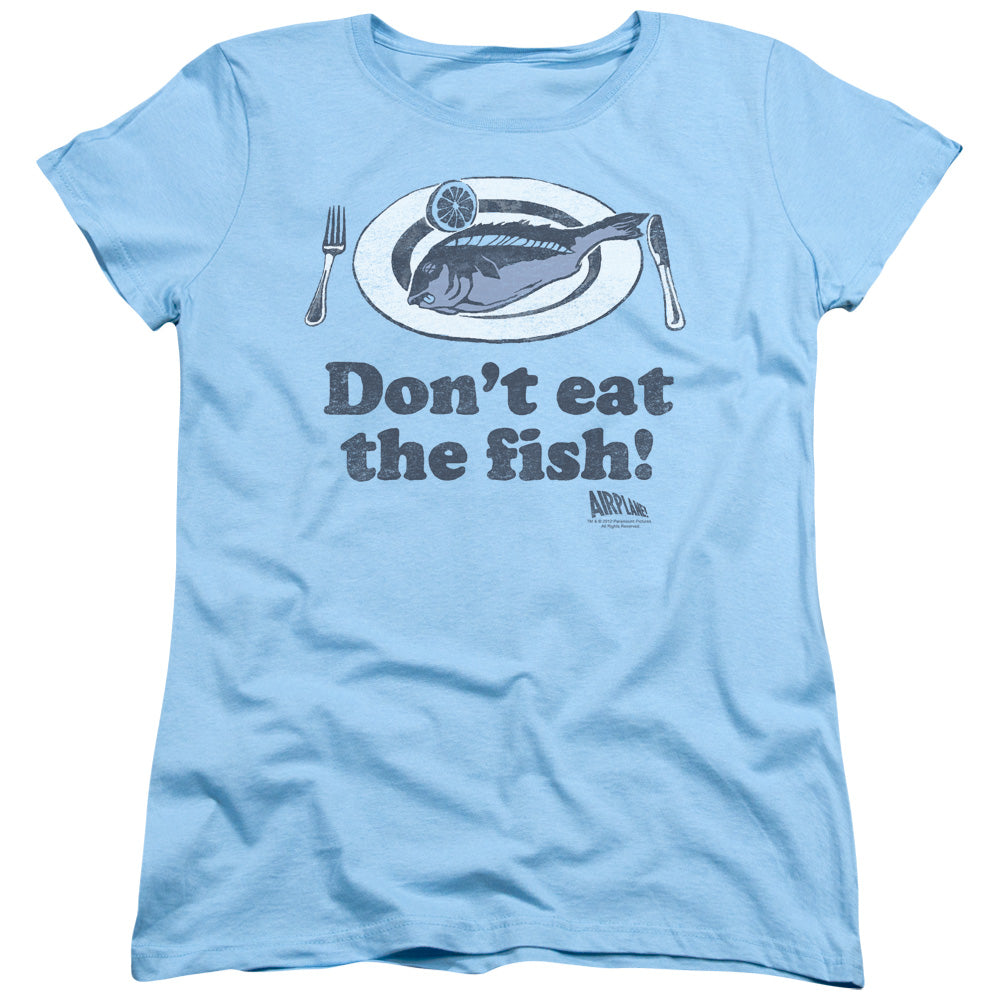 Airplane! Don't Eat The Fish Womens T Shirt Light Blue Hoodie, Sweatshirt | CiraTrend.com