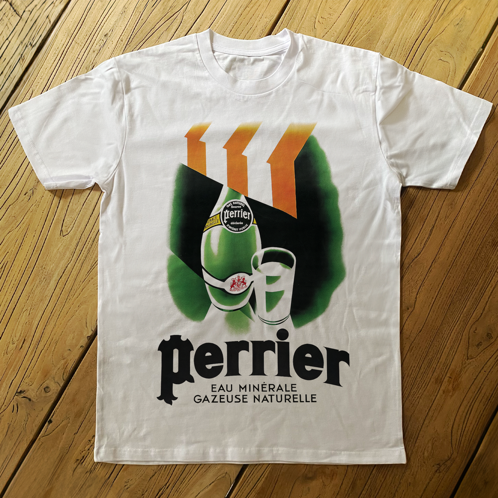 VINTAGE 50s 'PERRIER' POSTER HEAVYWEIGHT WHITE T-SHIRT Hoodie, Sweatshirt | CiraTrend.com (Image 1)