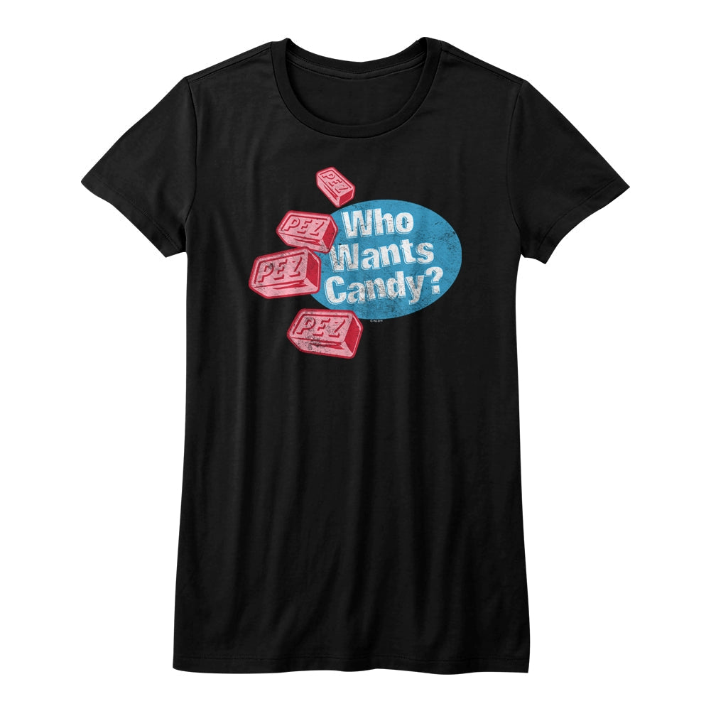 Pez Girls Juniors S/S T-Shirt - Who Wants Candy - Solid Black Hoodie, Sweatshirt | CiraTrend.com