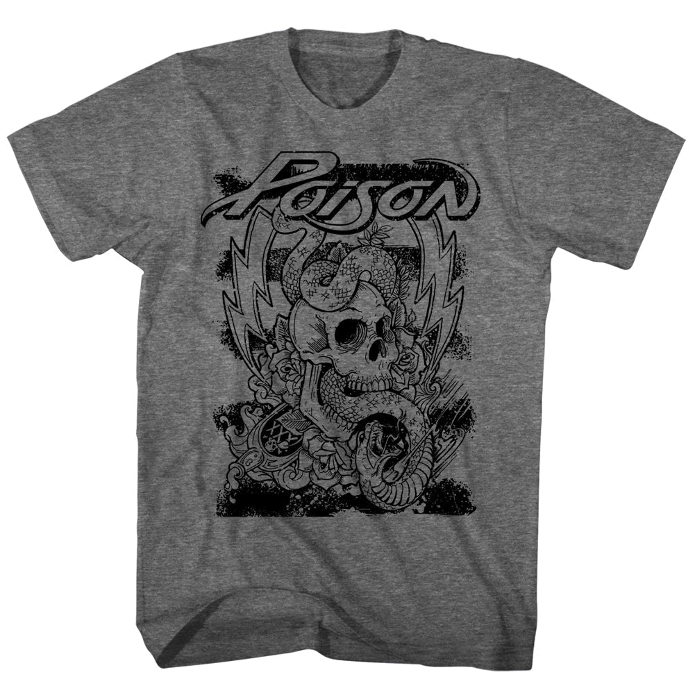 Poison Mens S/S T-Shirt - Skull Snake Lightning - Heather Graphite Heather Hoodie, Sweatshirt | CiraTrend.com