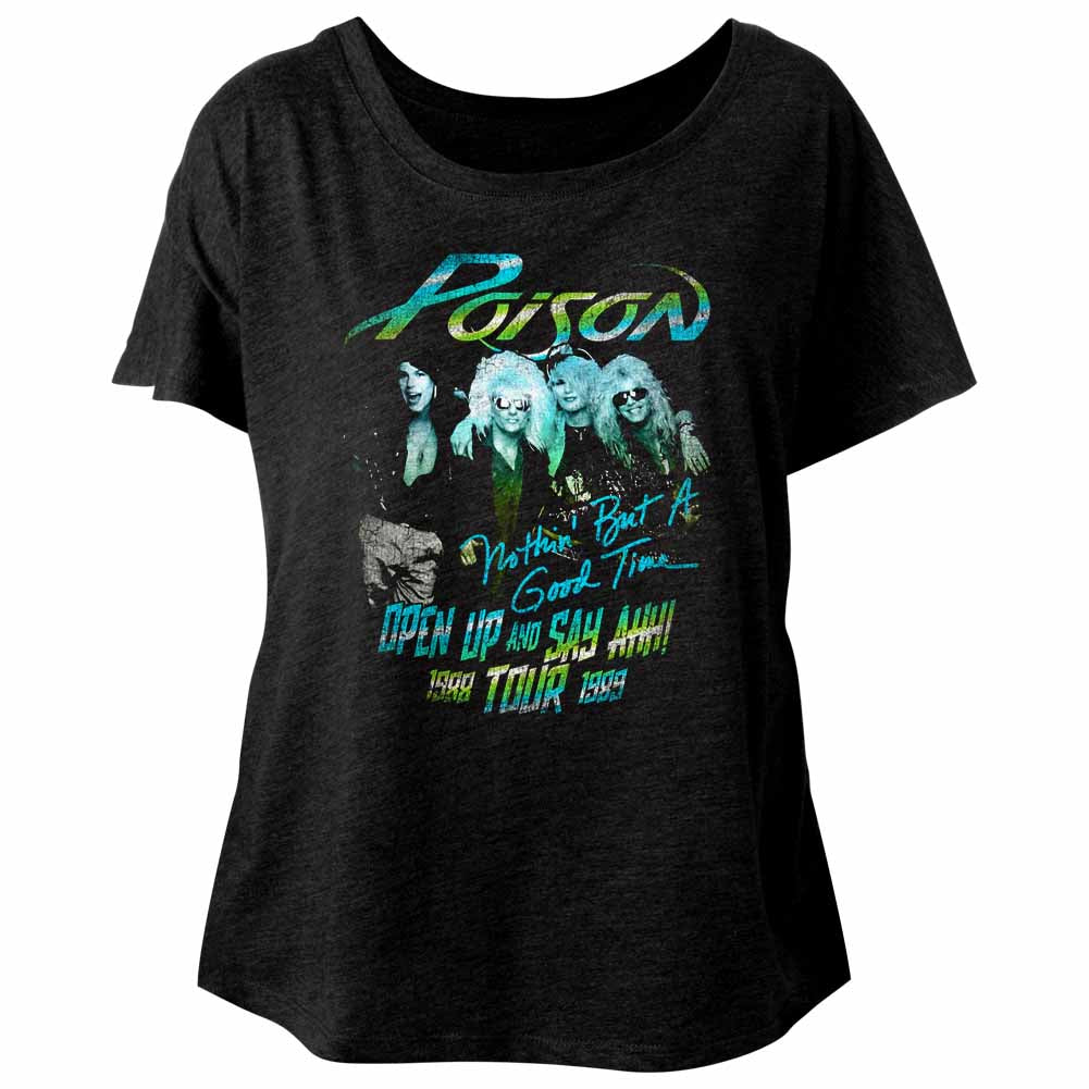 Poison Ladies S/S Dolman - Tour Shirt - Heather Vintage Black Hoodie, Sweatshirt | CiraTrend.com
