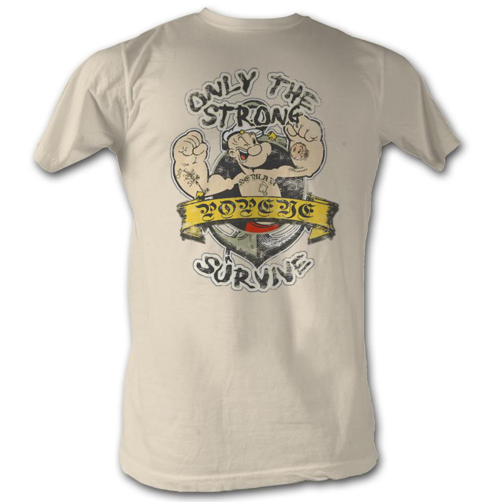 Popeye Mens S/S T-Shirt - Only The Strong - Solid Natural Hoodie, Sweatshirt | CiraTrend.com