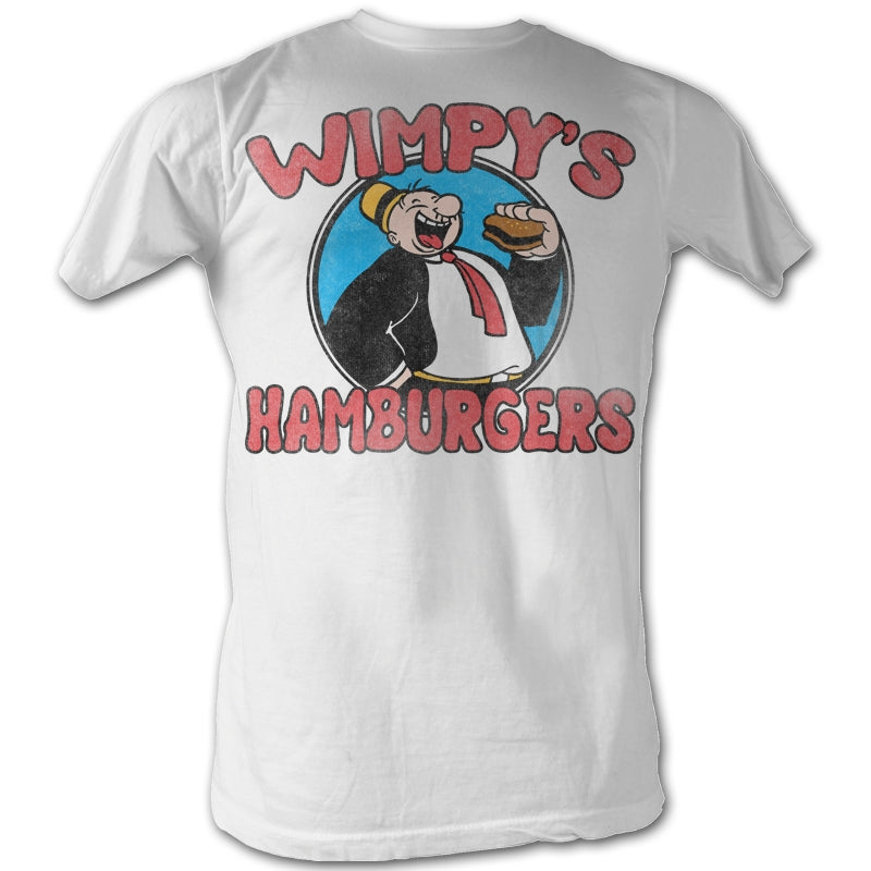 Popeye Mens S/S T-Shirt - Wimpys Burgers - Solid White Hoodie, Sweatshirt | CiraTrend.com