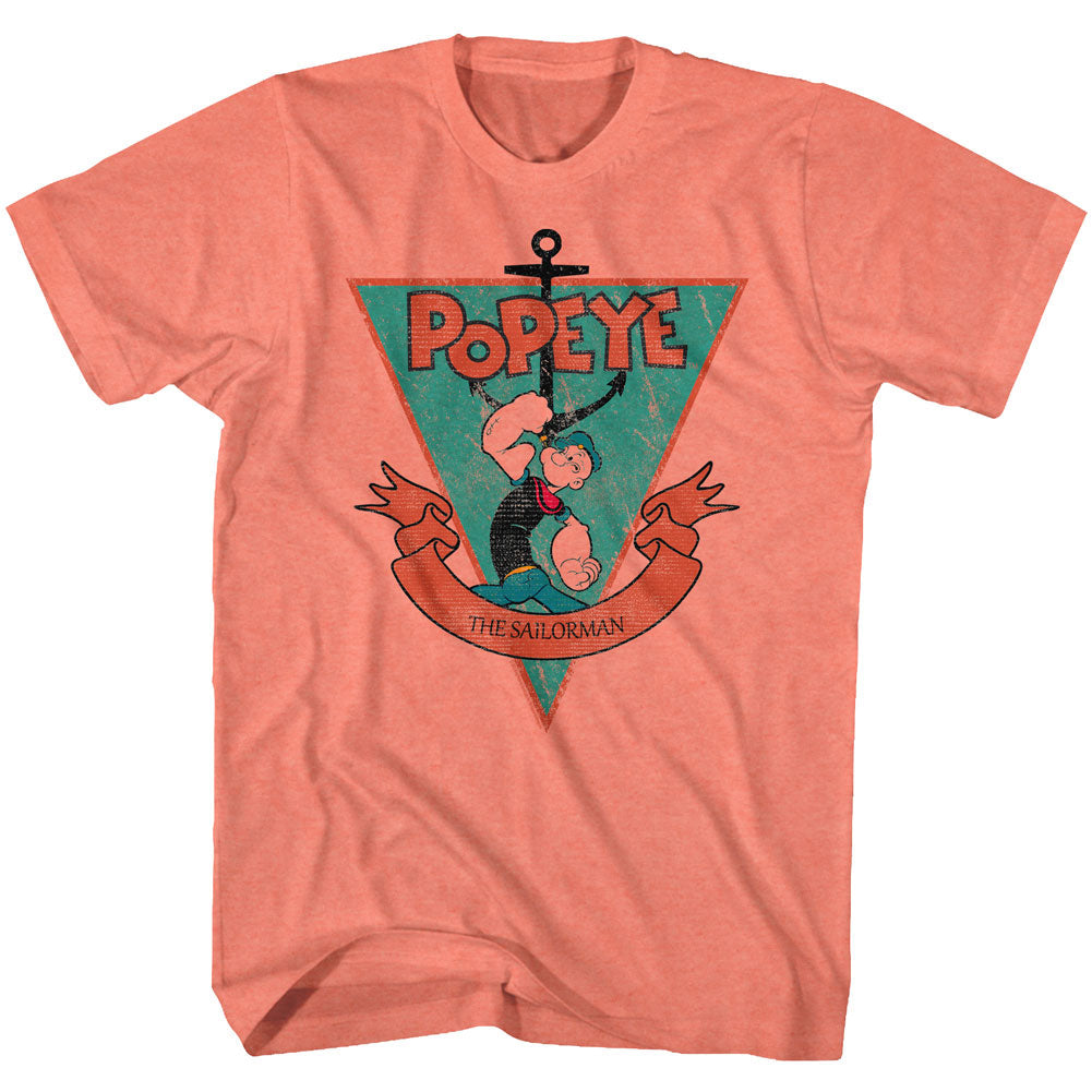 Popeye Mens S/S T-Shirt - Sailorman Triangle - Heather Bright Orange Heather Hoodie, Sweatshirt | CiraTrend.com