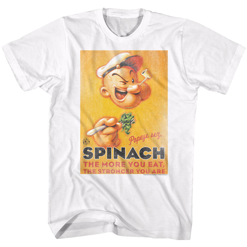Popeye Mens S/S T-Shirt - Spinach Style - Solid White Hoodie, Sweatshirt | CiraTrend.com