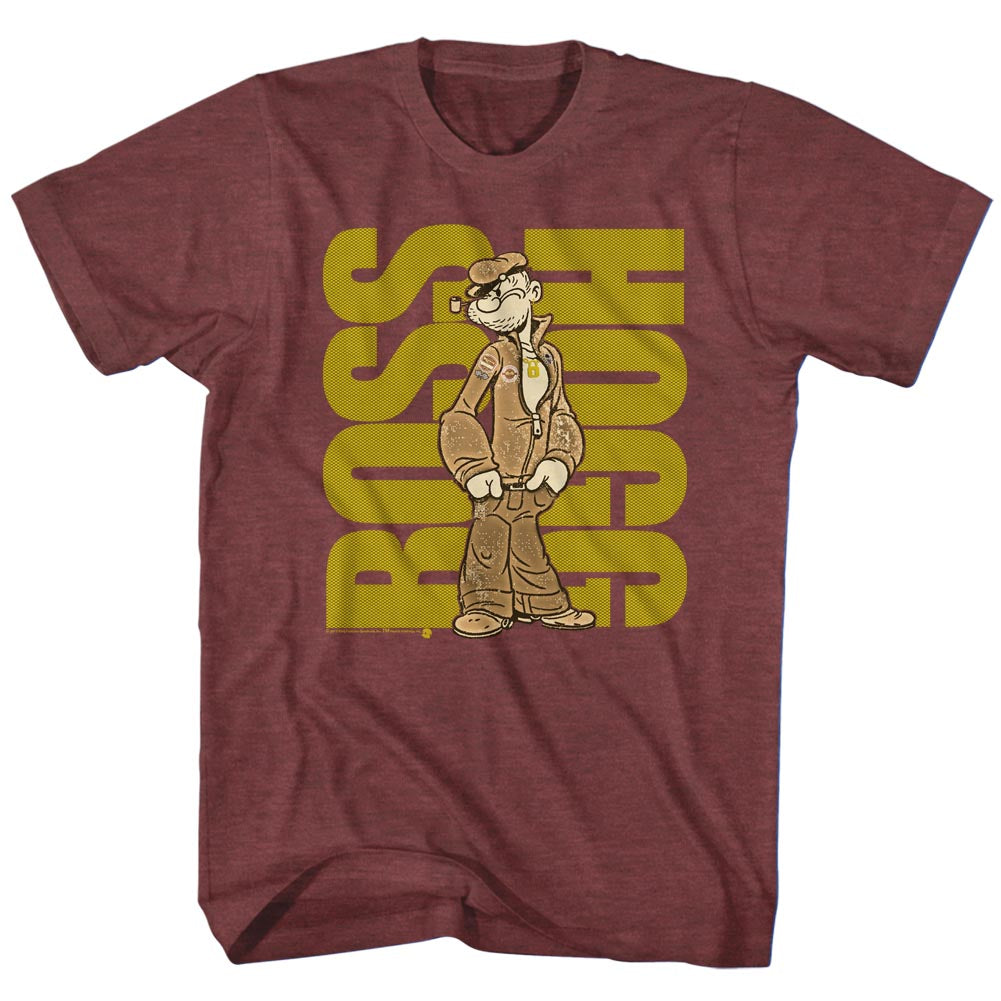 Popeye Mens S/S T-Shirt - Popeye Boss - Heather Vintage Maroon Heather Hoodie, Sweatshirt | CiraTrend.com