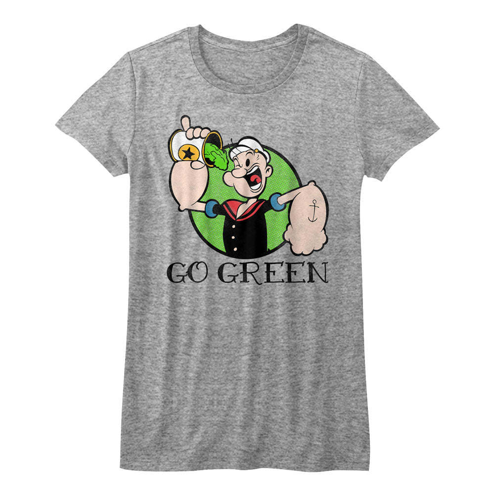Popeye Girls Juniors S/S T-Shirt - Go Green - Heather Gray Heather Hoodie, Sweatshirt | CiraTrend.com