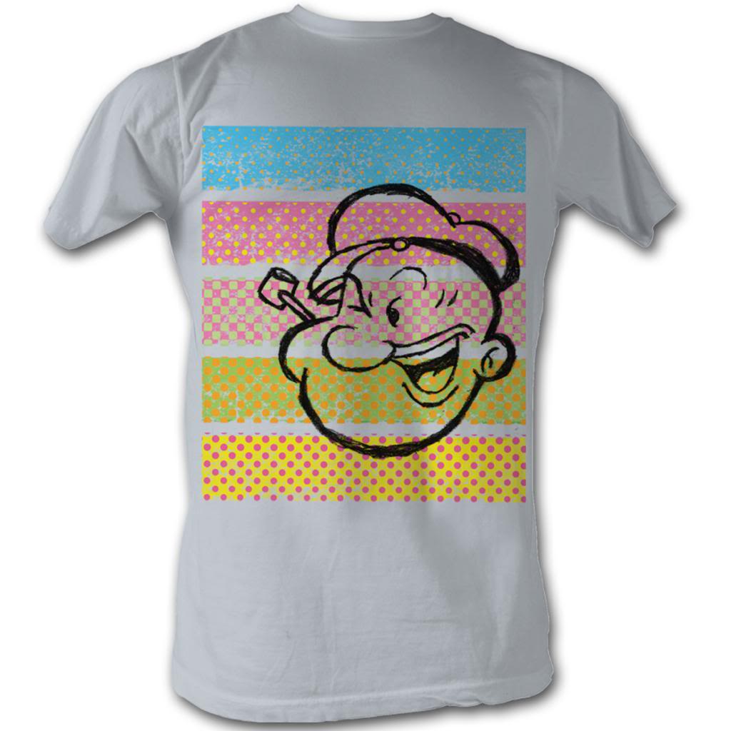 Popeye Mens S/S T-Shirt - Popeye Color Stripes - Solid Silver Hoodie, Sweatshirt | CiraTrend.com