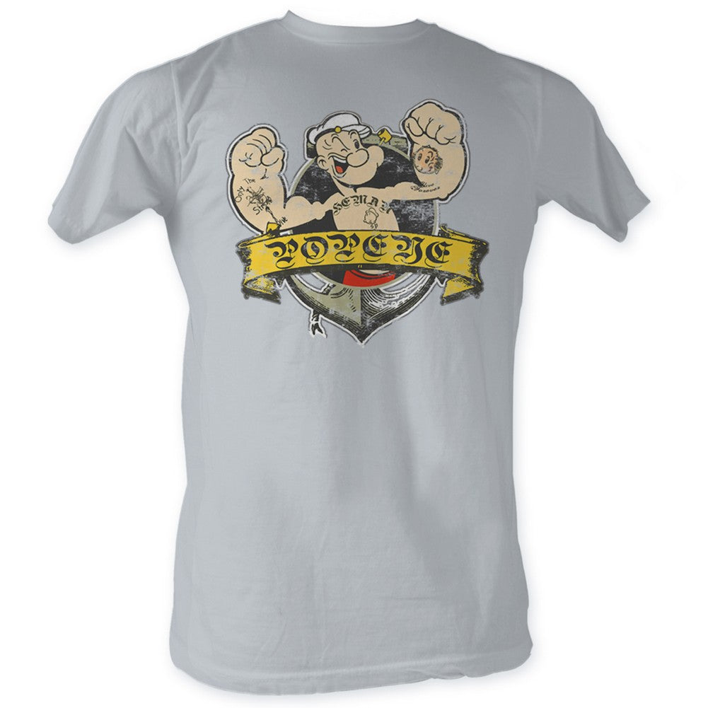 Popeye Mens S/S T-Shirt - Tattoo - Solid Silver Hoodie, Sweatshirt | CiraTrend.com