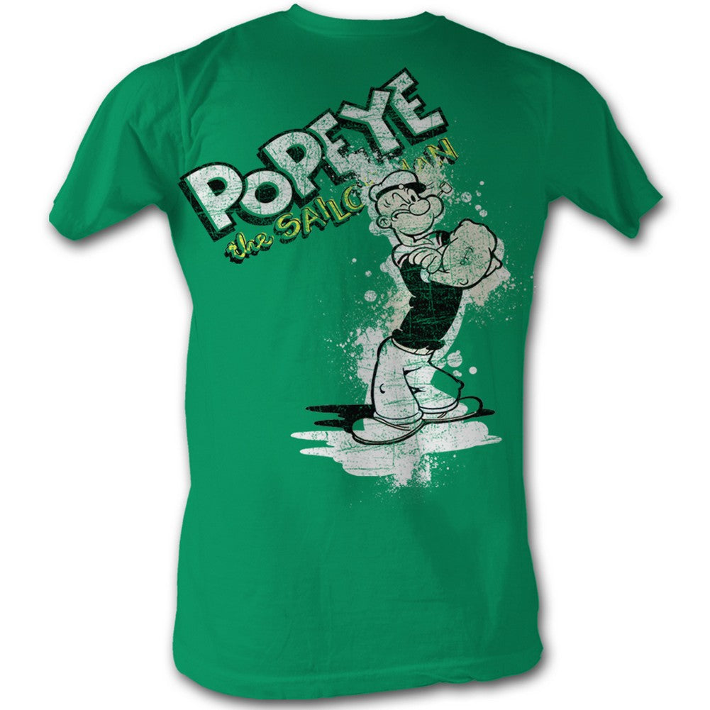 Popeye Mens S/S T-Shirt - Popeye Splat - Solid Kelly Hoodie, Sweatshirt | CiraTrend.com