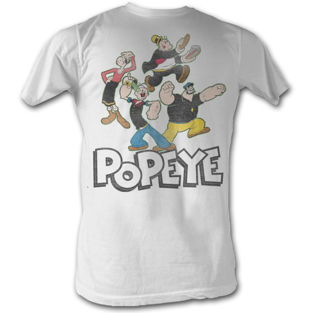 Popeye Mens S/S T-Shirt - Pop Group - Solid White Hoodie, Sweatshirt | CiraTrend.com