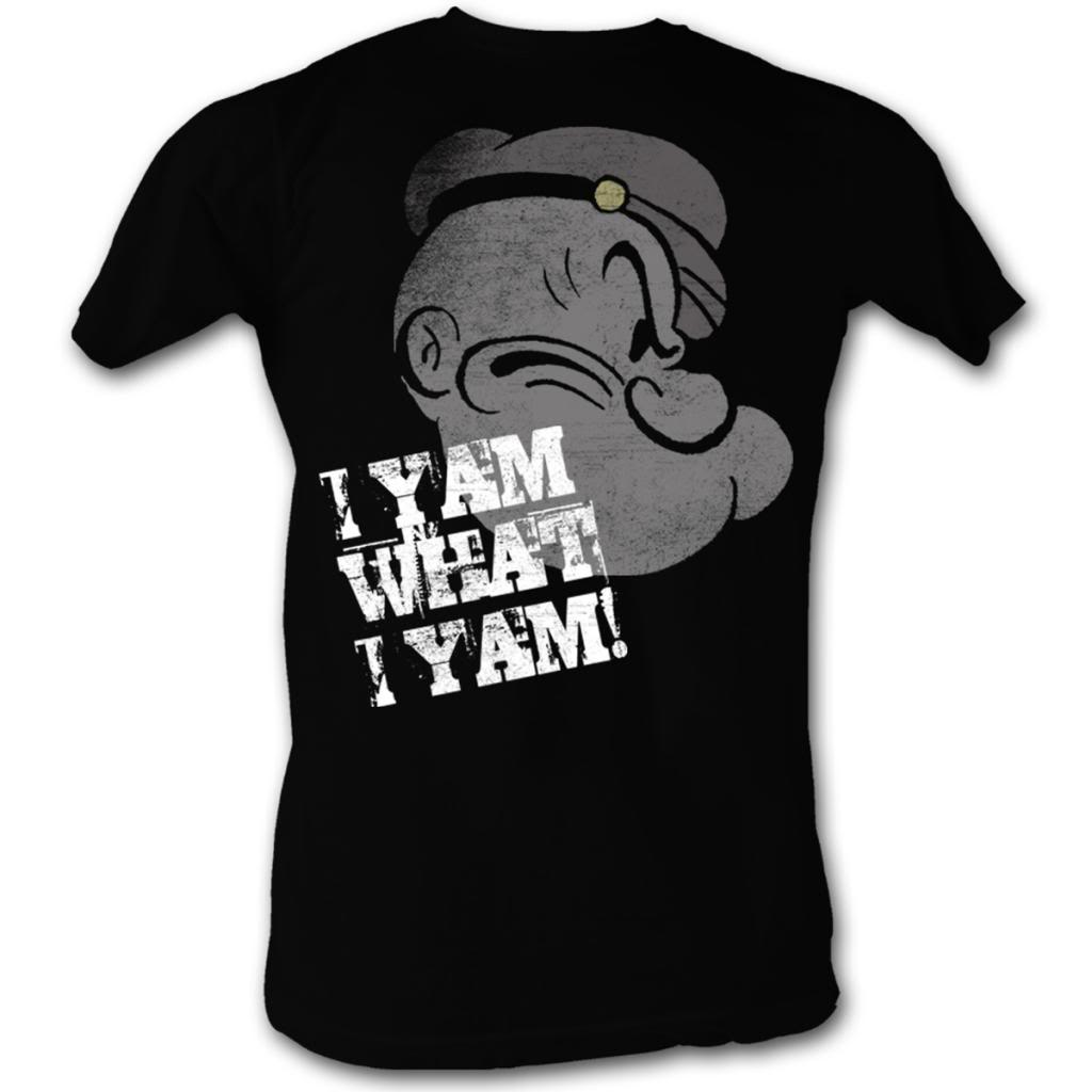 Popeye Mens S/S T-Shirt - Profile I Y'Am - Solid Black Hoodie, Sweatshirt | CiraTrend.com