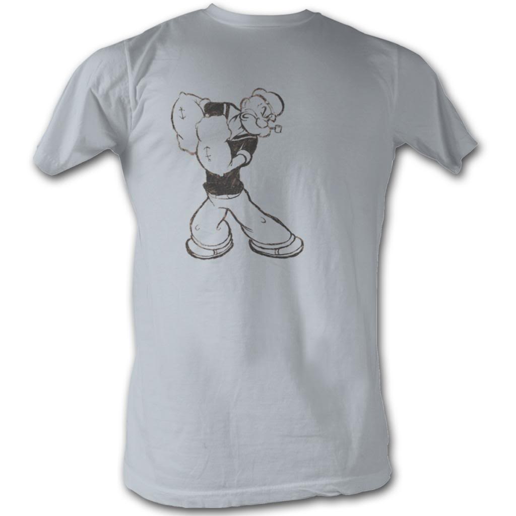 Popeye Mens S/S T-Shirt - Popeye Washed - Solid Silver Hoodie, Sweatshirt | CiraTrend.com
