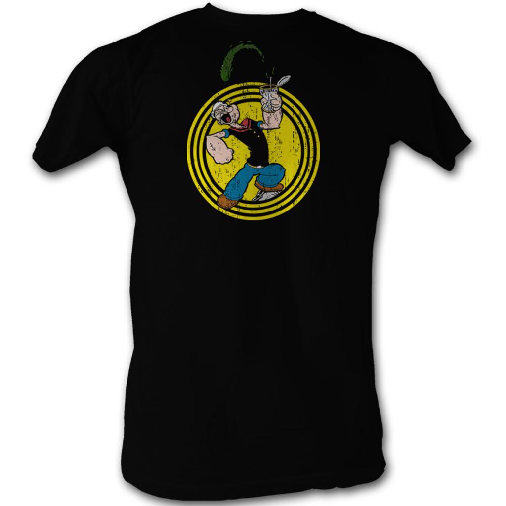 Popeye Mens S/S T-Shirt - Popeye Spinach Circle - Solid Black Hoodie, Sweatshirt | CiraTrend.com