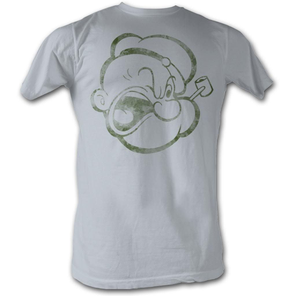 Popeye Mens S/S T-Shirt - Poppahead - Solid Silver Hoodie, Sweatshirt | CiraTrend.com