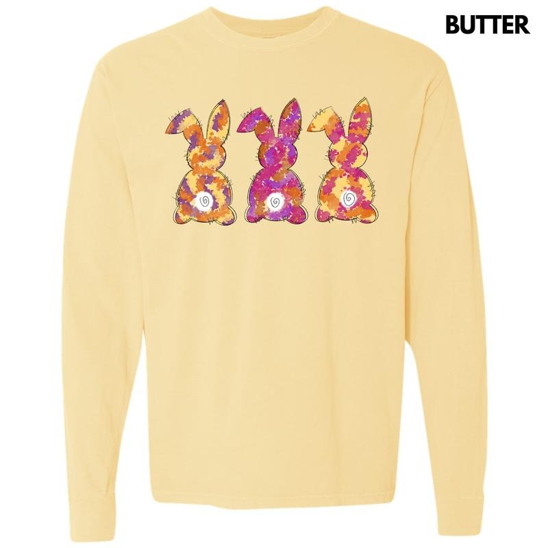Painted Bunny Trio Long Sleeve Comfort Colors T-Shirt 'NLB' Hoodie, Sweatshirt | CiraTrend.com