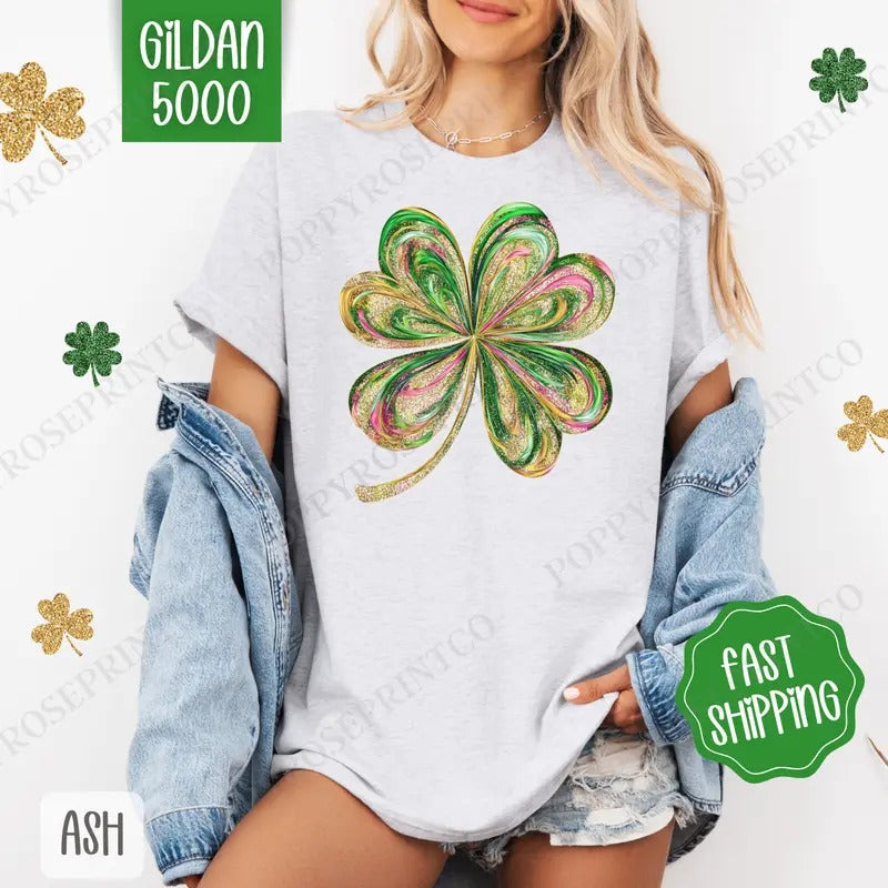 Painted Clover Shirt Gildan, St Patrick's Day Women's Tee, Cute Women's Tshirt Plus Sizes Hoodie, Sweatshirt | CiraTrend.com