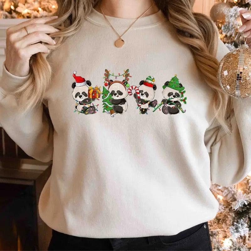 Panda Christmas Sweatshirt,Christmas Gift,Panda Lover Shirt, Christmas Panda Shirt, Animals Farm Shirt,Christmas Shirt...
