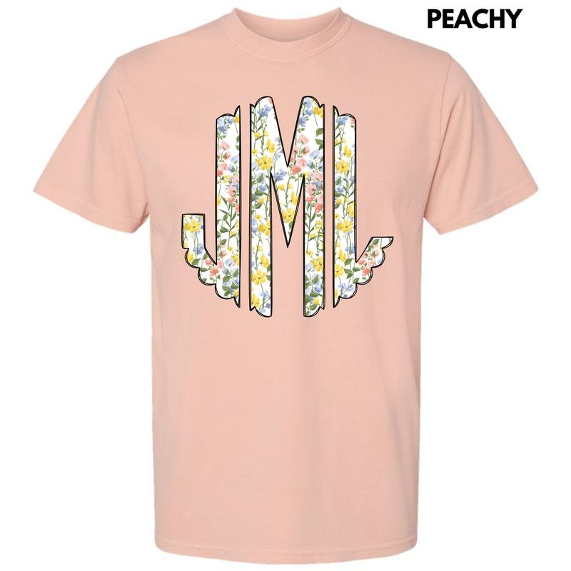 Pastel Blooms Monogram Comfort Colors T-Shirt 'NLB' Hoodie, Sweatshirt | CiraTrend.com
